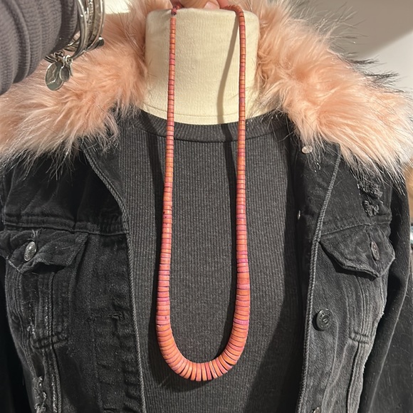 Dyed Wood Disc Bead Long Necklace - Picture 6 of 16